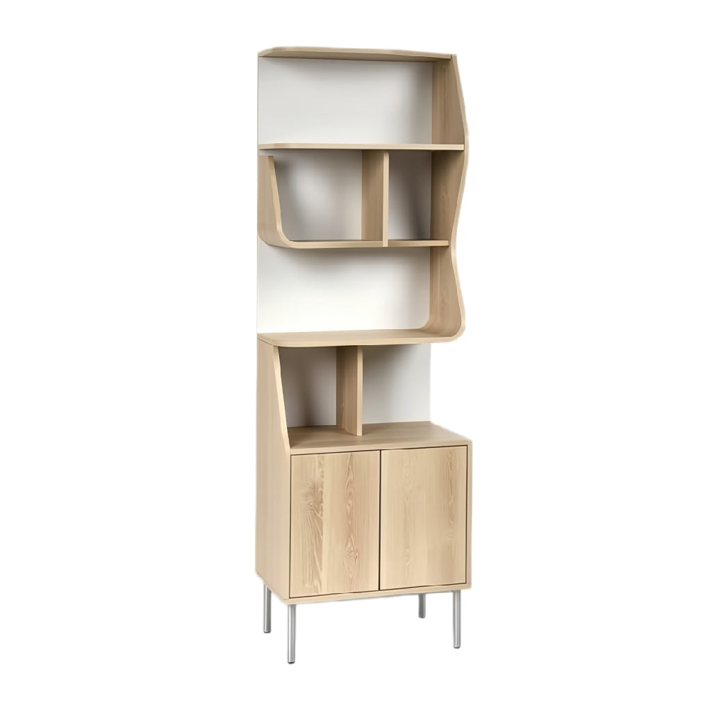 Moderne houten boekenkast met unieke golvende vorm