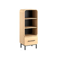 Moderne houten opbergkast met open planken en lade