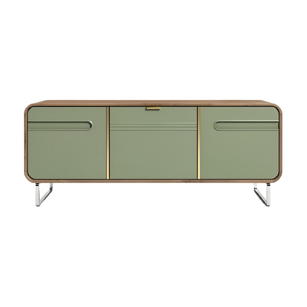 Moderne TV-meubel met groene fronten en metalen details