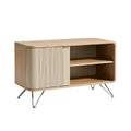 Moderne houten kast met schuifdeur en metalen poten
