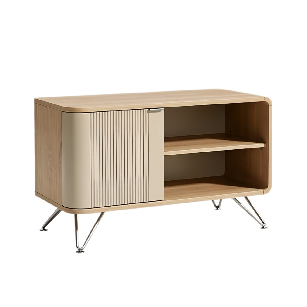 Moderne houten kast met schuifdeur en metalen poten
