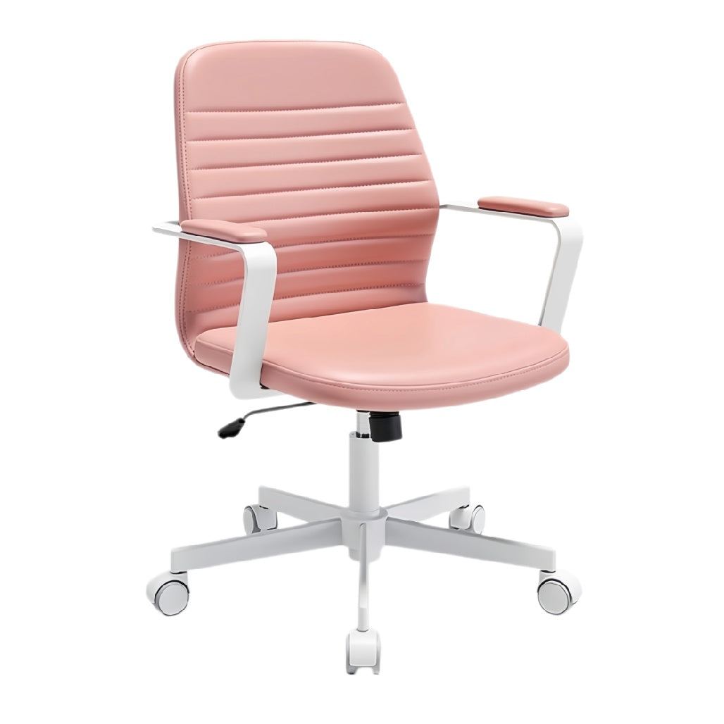 Ergonomische Bureaustoel met Witte Basis en Roze Bekleding
