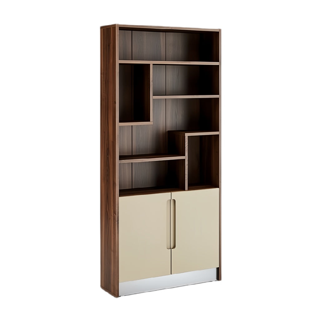 Moderne houten boekenkast met open en gesloten compartimenten